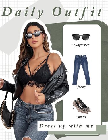 Avidlove حمالة صدر نسائية مثيرة من الدانتيل Bralette للنساء Y2K Cami المحاصيل الأعلى برقبة على شكل حرف V وشريط سباغيتي بدون أكمام، أسود، L in Saudi Arabia