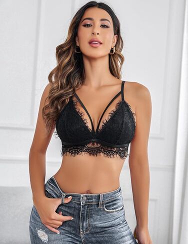 Avidlove حمالة صدر نسائية مثيرة من الدانتيل Bralette للنساء Y2K Cami المحاصيل الأعلى برقبة على شكل حرف V وشريط سباغيتي بدون أكمام، أسود، L in Saudi Arabia