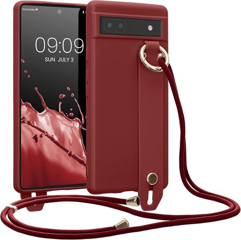 kwmobile Case Compatible with Google Pixel 6a - Soft TPU Phone Cover with Hand Strap Holder and Lanyard - Lavender Grey in Saudi Arabia