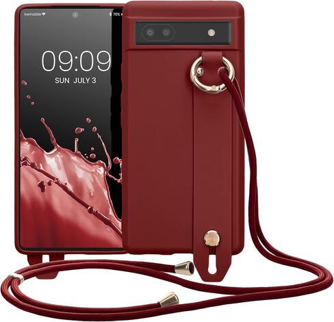 kwmobile Case Compatible with Google Pixel 6a - Soft TPU Phone Cover with Hand Strap Holder and Lanyard - Lavender Grey in Saudi Arabia