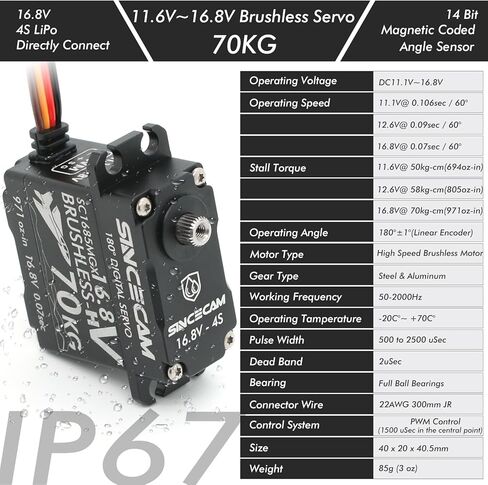 70 كجم مقاوم للماء 4 خطوط 16 فولت عزم دوران عالٍ رقمي بدون فرش توجيه مؤازر قابل للبرمجة جميع المعادن المائلة والعتاد الألومنيوم مناسبة 1/10 1/12 Rc روبوت زاحف (180 درجة أسود) in Kuwait