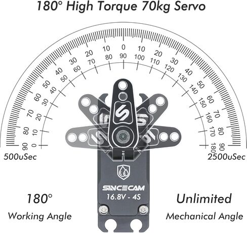 70 كجم مقاوم للماء 4 خطوط 16 فولت عزم دوران عالٍ رقمي بدون فرش توجيه مؤازر قابل للبرمجة جميع المعادن المائلة والعتاد الألومنيوم مناسبة 1/10 1/12 Rc روبوت زاحف (180 درجة أسود) in Kuwait
