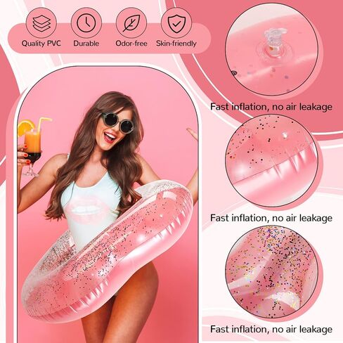 Lenwen 6 Pcs Heart Pool Float, 43"/31" Inflatable Glitter Heart Floatie Tubes Heart Bachelorette Party Prop Heart Summer Swimming Ring for Wedding Betrothal Party Decor in Kuwait