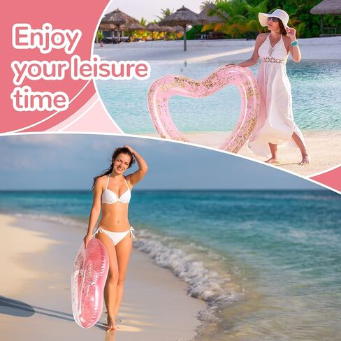 Lenwen 6 Pcs Heart Pool Float, 43"/31" Inflatable Glitter Heart Floatie Tubes Heart Bachelorette Party Prop Heart Summer Swimming Ring for Wedding Betrothal Party Decor in Kuwait