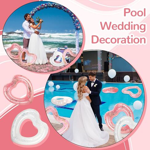 Lenwen 6 Pcs Heart Pool Float, 43"/31" Inflatable Glitter Heart Floatie Tubes Heart Bachelorette Party Prop Heart Summer Swimming Ring for Wedding Betrothal Party Decor in Kuwait