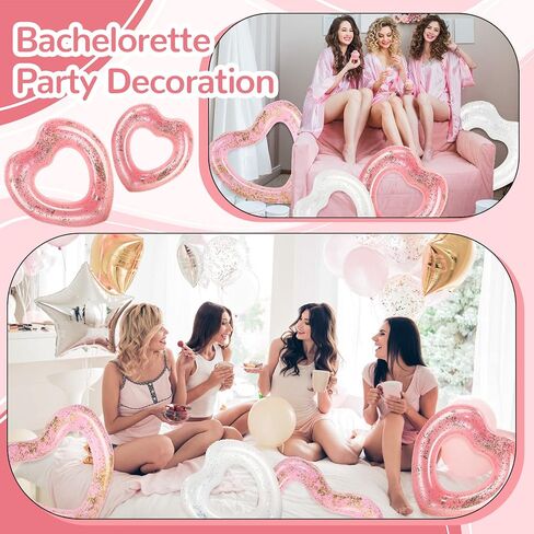 Lenwen 6 Pcs Heart Pool Float, 43"/31" Inflatable Glitter Heart Floatie Tubes Heart Bachelorette Party Prop Heart Summer Swimming Ring for Wedding Betrothal Party Decor in Kuwait