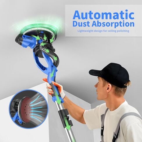 ماكينة صنفرة الحوائط الجافة مع مجموعة غبار مفرغة، أداة قوية لإزالة سقف الفشار، 7 سرعات متغيرة قابلة للطي 8.5 أمبير 750 وات ماكينة سنفرة الحوائط الجافة مع أضواء LED، مقبض قابل للتمديد، 12 قطعة من أقراص الصنفرة in Kuwait