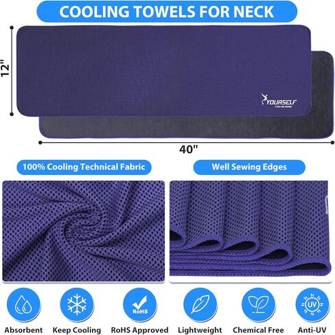 SYOURSELF Cooling Towel, Cooling Towels for Neck,40" x 12"Ice Towel for Instant Cooling Relief, Soft Breathable Chilly Towel, Perfect Yoga, Golf, Sports, Gym, Workout, Athletes Towel (1PC-Blue) in Kuwait