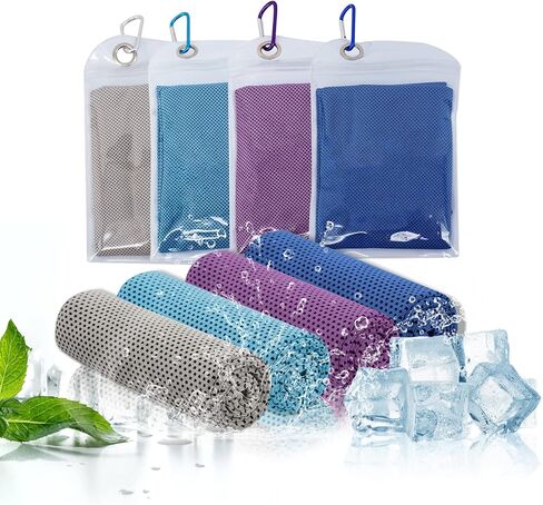 [47 بوصة × 12 بوصة] 4 قطع منشفة تبريد، منشفة ثلج، وشاح ملفوف للرقبة، منشفة باردة من الألياف الدقيقة لليوجا، والسفر، والجولف، وصالة الألعاب الرياضية، واللياقة البدنية، والجري، والتمرين والمزيد من الأنشطة in Kuwait