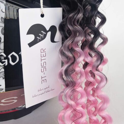 Helmet Pigtails Gradient Ramp Helmet Curly Ponytail Helmet Hair with Suction Cup for Motor Bike 2PCS 14inch Ombre Black to Pink (Helmet not Included) in Saudi Arabia