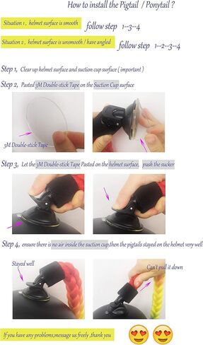 Helmet Pigtails Gradient Ramp Helmet Curly Ponytail Helmet Hair with Suction Cup for Motor Bike 2PCS 14inch Ombre Black to Pink (Helmet not Included) in Saudi Arabia