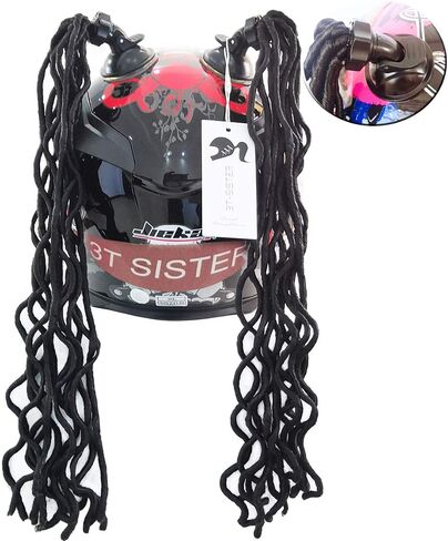 Helmet Pigtails Gradient Ramp Helmet Curly Ponytail Helmet Hair with Suction Cup for Motor Bike 2PCS 14inch Ombre Black to Pink (Helmet not Included) in Saudi Arabia