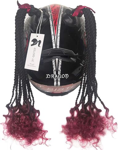 Helmet Pigtails Gradient Ramp Helmet Curly Ponytail Helmet Hair with Suction Cup for Motor Bike 2PCS 14inch Ombre Black to Pink (Helmet not Included) in Saudi Arabia