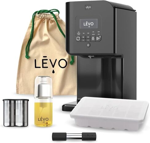 LĒVO - مجموعة LĒVO II Essentials - آلة ضخ الزيوت العشبية والزبدة - تتضمن وعاء الطاقة، وضغط الأعشاب، وصينية كتلة الأعشاب، وبخاخ التسريب، وحقيبة الرباط (أسود عرق السوس) in Saudi Arabia