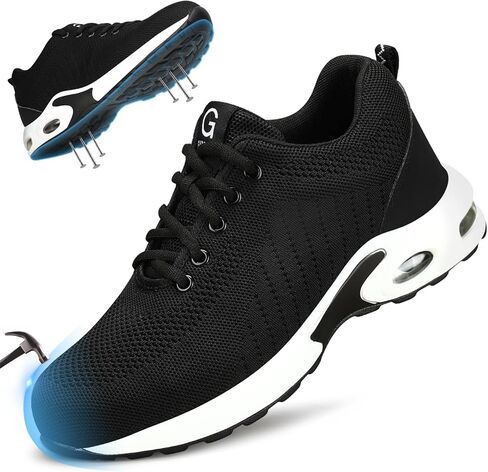 GLANOUDUN Steel Toe Shoes for Men Women Work Shoes Lightweight Safety Shoes Indestructible Steel Toe Sneakers Puncture Resistant Working Shoes Construction (Men11,Women12) White in Saudi Arabia