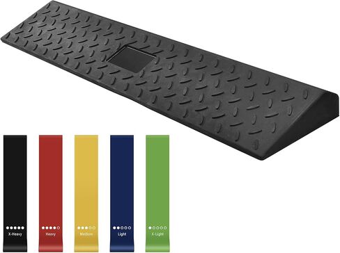 10M Long Squat Wedge Block with Resistance Bands - Adjustable Heel Elevated Rubber Ramp - Portable Incline Calf Stretcher - Non-Slip Slant Board - for Weightlifting, Powerlifting, and Mobility in Saudi Arabia