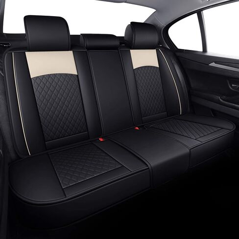 أغطية مقاعد Aierxuan للسيارات النسائية المصنوعة من الجلد المقاوم للماء تناسب عالمي لسيارة Hyundai Elantra Sonata Ford Forte Honda Civic CRV Toyota Corolla 4Runner Rav4 Highlander Hybrid (مجموعة كاملة، أسود-بيج) in Kuwait