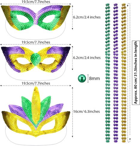 مجموعة مكونة من 42 قلادة وقناع من الخرز الدائري من Mardi Gras تتضمن 12 قطعة من أقنعة تنكرية ذهبية وأخضر وأرجواني و30 قطعة من القلائد المعدنية المستديرة لمستلزمات حفلات الكرنفال ومستلزمات الصور in Saudi Arabia