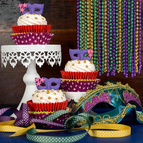 مجموعة مكونة من 42 قلادة وقناع من الخرز الدائري من Mardi Gras تتضمن 12 قطعة من أقنعة تنكرية ذهبية وأخضر وأرجواني و30 قطعة من القلائد المعدنية المستديرة لمستلزمات حفلات الكرنفال ومستلزمات الصور in Saudi Arabia