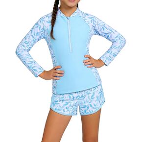 ملابس سباحة تانكيني للفتيات المراهقات بأكمام طويلة مطبوعة مكونة من قطعتين بدلة استحمام صيفية لعمر 7-16 in Kuwait