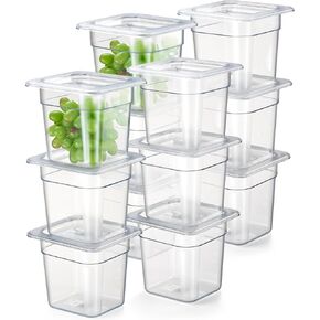 كورتا 12 عبوة 1/6 مقاس 6 بوصات وعاء طعام من البولي كربونات العميق NSF مع غطاء مسنن وصينية تصريف | حاوية شفافة آمنة للاستخدام في غسالة الأطباق والفريزر لطاولات الإعداد، والبوفيه، وبار السلطة، والمطبخ التجاري in Kuwait