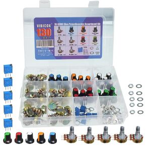 120 قطعة WH148 B5K 10K 20K 50K 100K أوم مقاييس الجهد المخروطية الخطية الدوارة مع 5 أنواع من مجموعات إصلاح المقبض (البلاستيك + الألومنيوم 120 قطعة) in Kuwait