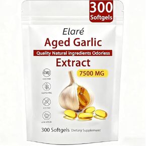 Elare Aged Garlic Extract, 7500mg Organic Garlic Capsules Supplement, Potent Heart & Immune Support Supplement, Non-GMO, Odorless Formula, 300 Softgels (1) in Saudi Arabia