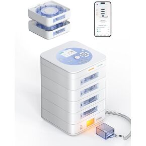 موزع حبوب الدواء التلقائي لمدة 56 يومًا (1X) (صينية قابلة للتوسيع) - إعداد التطبيق وعلى الجهاز حسب العائلة، شاشة LCD، قفل رقمي، تنبيهات الصوت والضوء - منظم أدوية آمن لكبار السن الذين يعانون من الخرف (4-صينية، أبيض) in Kuwait