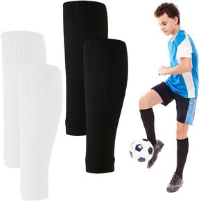 2 Pairs Pre Cut Soccer Socks, Soccer Sock Sleeves and Shin Guard Sleeves for Youth Men and Women, Breathable Stretch Calf Support, Secure Fit Leg Covers for Training Practice and Matches in Kuwait