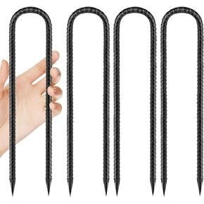 Trampoline Ground Wind Stakes Anchors High Wind Heavy Duty, 8 Pack 12 Inch U-Shaped Rebar Tent Stakes for Camping Tents, Soccer Goals,Fences, Swing, Landscape,Garden Decoration (U-8Pack) in Saudi Arabia