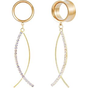 2PCS Geometric Zircon Cross Fish Shaped Ear Dangle Gauges Earrings Stainless Steel Double Flared Ear Dangle Tunnels and Plugs Screw Fit Expander Stretcher For Women Body Piercing Jewelry in Kuwait