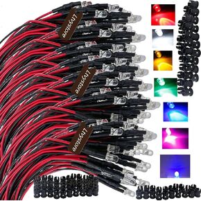 220Pcs 3MM 12V 7 Colors LED Pre Wired Prewired Lamp Light Bulb Prewired Emitting Diode + 70Pcs Black 3MM LED Plastic Clip Holder Display Panel in Kuwait