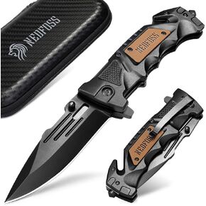 NedFoss Pocket Folding Knife DA75, 3 in 1 Pocket Knife Gifts for Men Women, Survival Knife with Liner-Lock Belt Clip, Seat Belt Cutter, Glass Breaker, Hunting knife for Camping Hiking in Kuwait