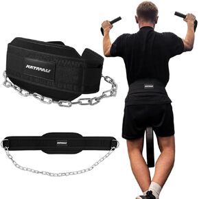 حزام كاتامو ديب مع سلسلة لرفع الأثقال - حزام رفع الأثقال من الجلد الفاخر بسعة وزن 440 رطلًا للسحب والانخفاضات والقرفصاء، ودعم مريح للظهر، شديد التحمل للرجال والنساء in Kuwait