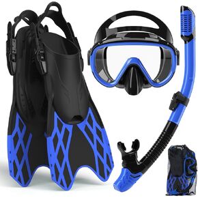 معدات الغطس 4 في 1 من بيرويفو للبالغين - قناع بانورامي أصلي متطور مضاد للضباب، أنبوب تنفس علوي جاف، وزعانف وحقيبة سفر للغطس والسباحة والسفر in Kuwait