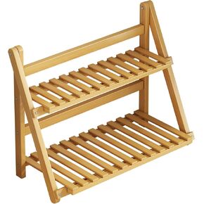 رف تخزين مزدوج الطبقة من الخيزران - 11.8 بوصة طول × 7.5 بوصة عرض × 13.8 بوصة ارتفاع، أرفف سلم خشبية قابلة للطي بطبقتين، للمطبخ، المكتب، الحمام، الحديقة، تخزين آمن، تصميم ثابت in Kuwait