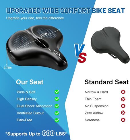 Oversized Bike Seat, Extra Thick High-Density Foam Bicycle Saddle with Dual Spring Shock Absorption, Comfort Padded Bicycle Seat for Men Women, Fit for Peloton, E-Bike, Cruiser, Stationary in Kuwait