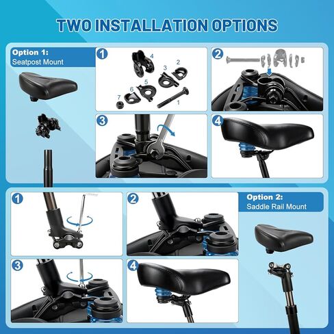 Oversized Bike Seat, Extra Thick High-Density Foam Bicycle Saddle with Dual Spring Shock Absorption, Comfort Padded Bicycle Seat for Men Women, Fit for Peloton, E-Bike, Cruiser, Stationary in Kuwait