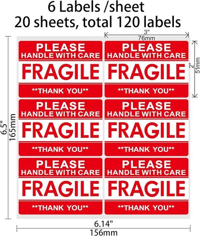 Hybsk 120pcs Fragile Stickers 2x3 inch Please Handle with Care Warning Labels for Shipping Packing Thank You in Saudi Arabia