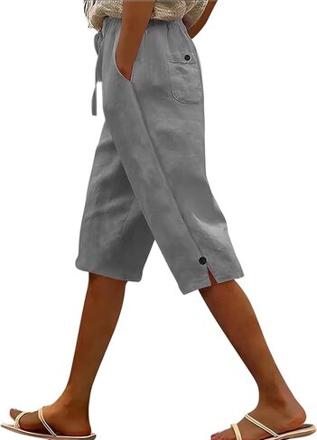 Linen Shorts for Women Over Knee Length Casual Drawstring Waisted Beach Vacation Outfits Fashion Summer Clothes in Saudi Arabia