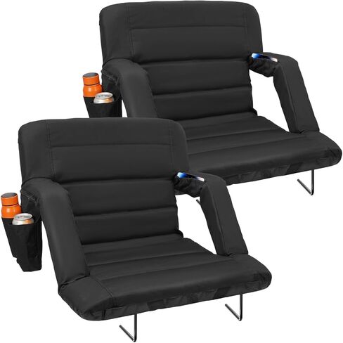 Suteck Stadium Seats with Back Support, Extra Wide Folding Bleacher Chairs, 6-Position Recline, Waterproof with Side Storage Bags, Portable Cushioned Seats for Outdoor Sports & Events in Kuwait
