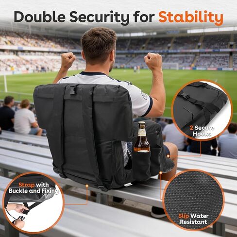 Suteck Stadium Seats with Back Support, Extra Wide Folding Bleacher Chairs, 6-Position Recline, Waterproof with Side Storage Bags, Portable Cushioned Seats for Outdoor Sports & Events in Kuwait