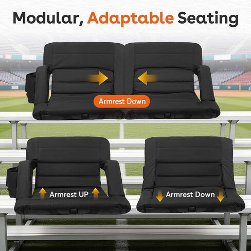 Suteck Stadium Seats with Back Support, Extra Wide Folding Bleacher Chairs, 6-Position Recline, Waterproof with Side Storage Bags, Portable Cushioned Seats for Outdoor Sports & Events in Kuwait