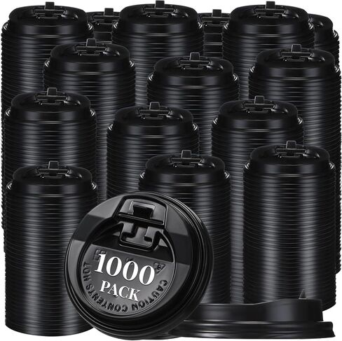 Maxcheck 1000 Pack Coffee Cup Lids Bulk, 3.6 Inch Disposable Dome Covers with Air Vent, Fits 10, 12, 16, 20 oz Paper Cups 90–91.5 mm Rim, Black Plastic Lids for Cafes, Office, Events(Flat) in Saudi Arabia