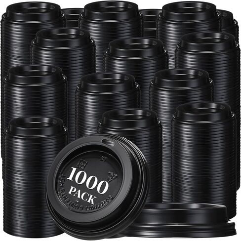 Maxcheck 1000 Pack Coffee Cup Lids Bulk, 3.6 Inch Disposable Dome Covers with Air Vent, Fits 10, 12, 16, 20 oz Paper Cups 90–91.5 mm Rim, Black Plastic Lids for Cafes, Office, Events(Flat) in Saudi Arabia