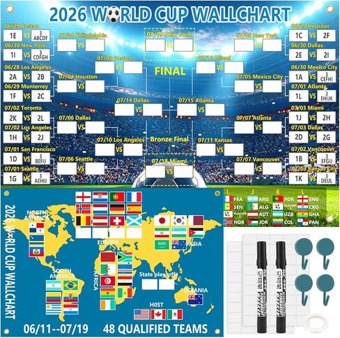 Phask 2026 World Cup Merchandise Poster 90x60CM & Final Round 48-Team Collection Showcase,2-in-1 World Cup Matches Poster,World Cup 2026 Merchandise Wallchart Gifts for Soccer Fans in Saudi Arabia