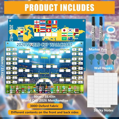 Phask 2026 World Cup Merchandise Poster 90x60CM & Final Round 48-Team Collection Showcase,2-in-1 World Cup Matches Poster,World Cup 2026 Merchandise Wallchart Gifts for Soccer Fans in Saudi Arabia
