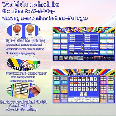 World Cup Schedule Poster 2026 & Final Round 48-Team Collection Showcase,2Pcs Functional Folded Poster&Handwritten Ballpoint Pen ,Football Tournament Schedule and Team Info Chart Gifts for Soccer Fans in Saudi Arabia