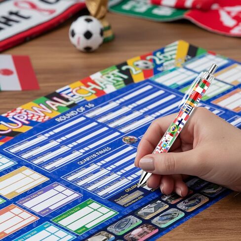 World Cup Schedule Poster 2026 & Final Round 48-Team Collection Showcase,2Pcs Functional Folded Poster&Handwritten Ballpoint Pen ,Football Tournament Schedule and Team Info Chart Gifts for Soccer Fans in Saudi Arabia