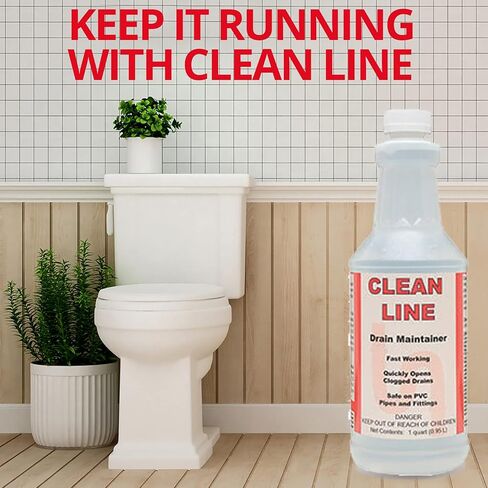 DETCO-Clean LINE Drain Cleaner and Unblocker - Industrial Strength, Fast-Acting Liquid Formula, Unclogs Pipes and Drains Quickly, 32 Ounce Bottle in Kuwait
